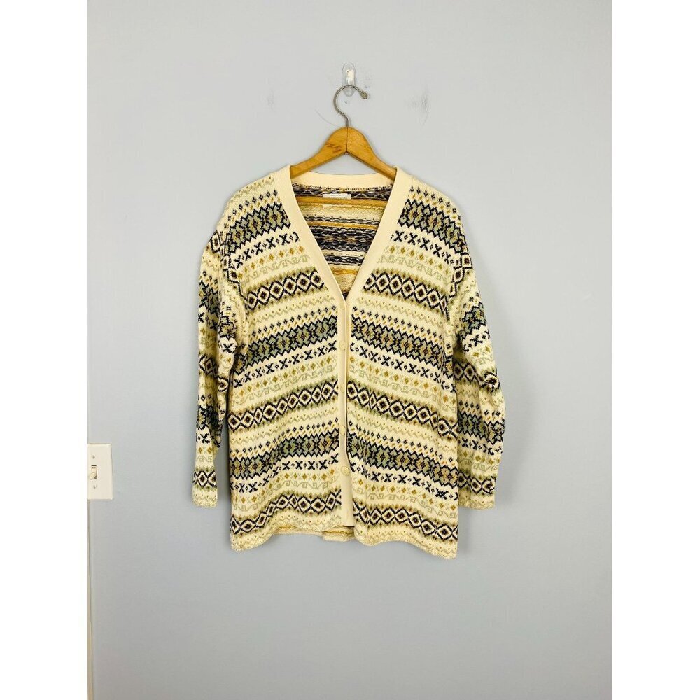 Vintage United Colors of Benetton Fair Isle Cotton Cardigan Sweater, Size Medium